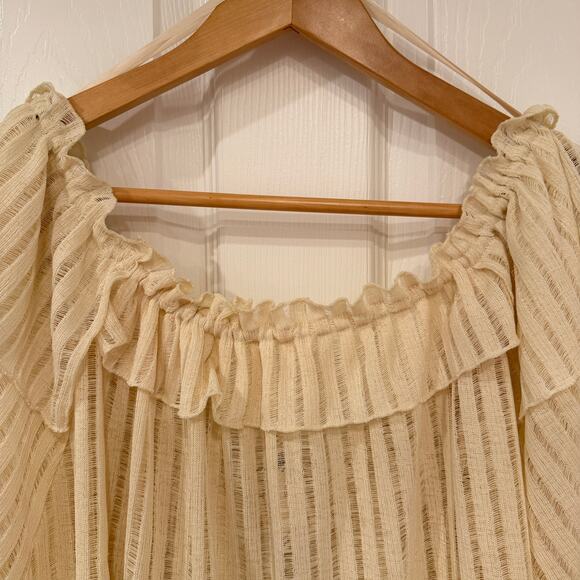 Anthropologie Ivory Sheer Ruffle Peasant Blouse XXL Boho Romantic Cottagecore - Picture 8 of 8